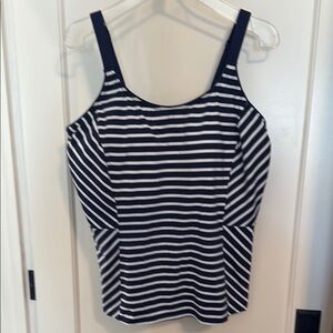 Lands End Navy Striped Tankini Swim Top
